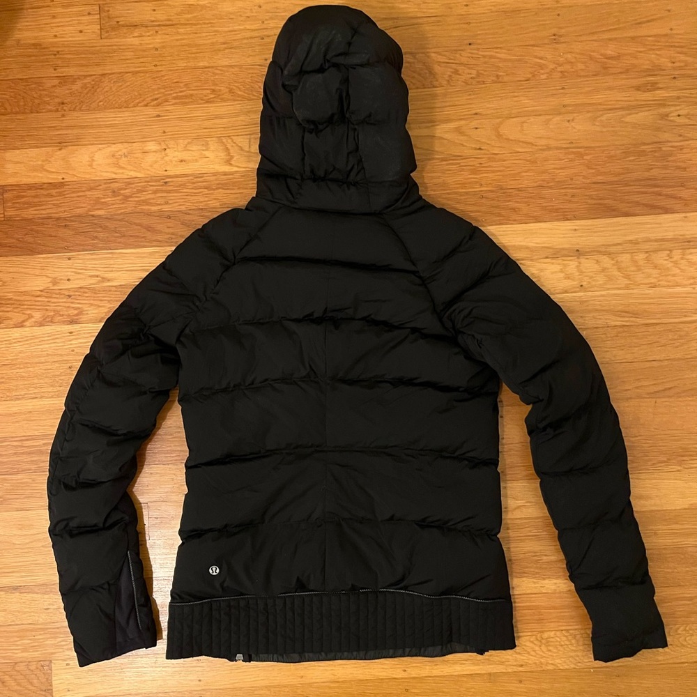 LULULEMON Black Hooded Down Puffer Pullover Jacket with Zip Openings